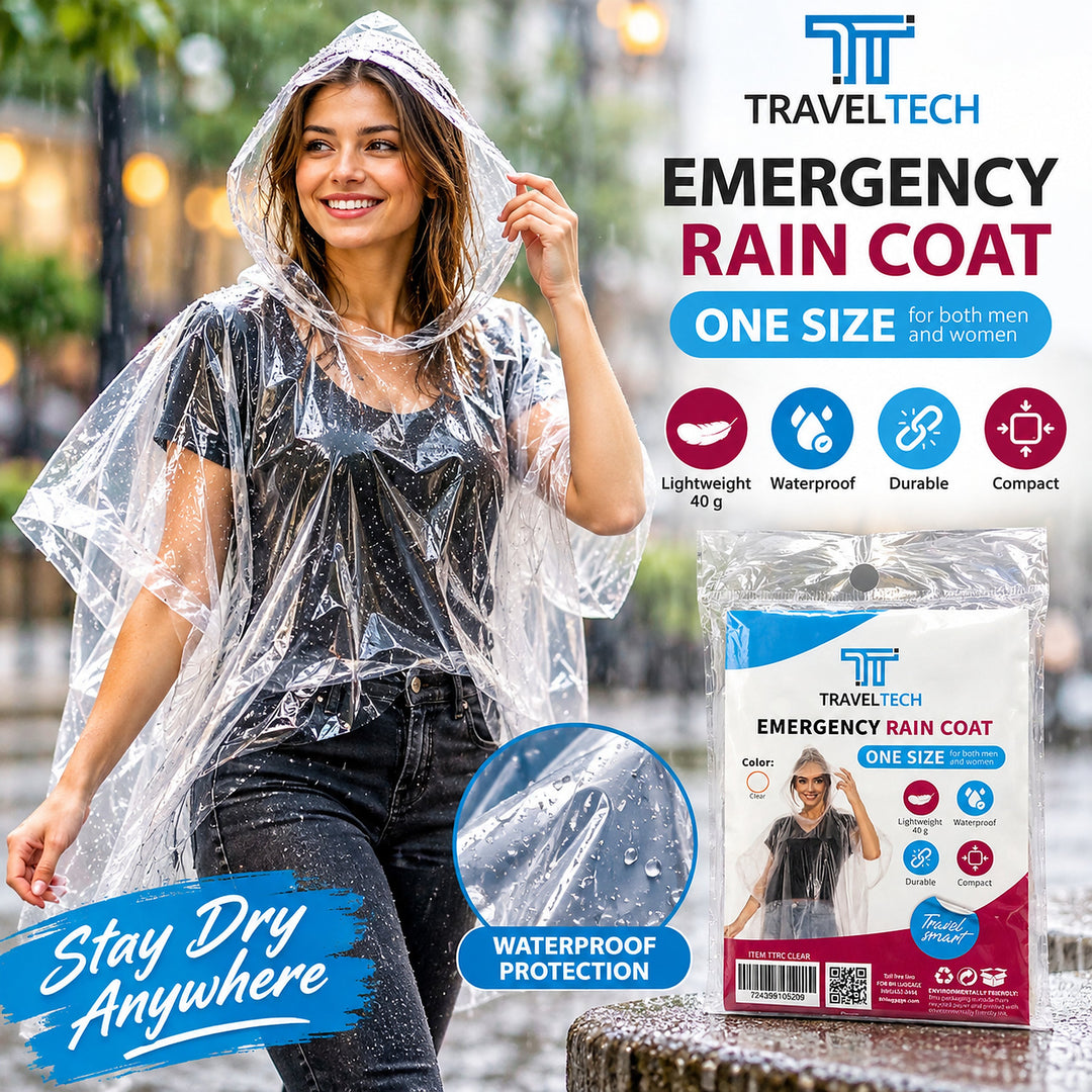 TravelTech adult clear emergency rain poncho – lifestyle illustration