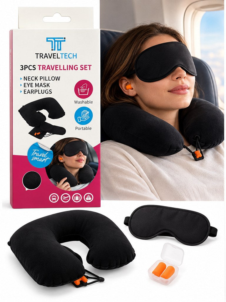TravelTech 3-piece travel comfort set - Black
