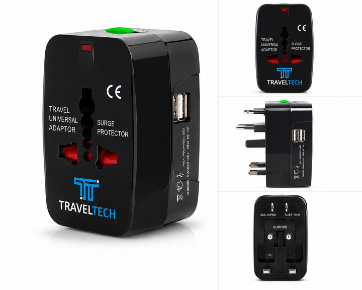 TravelTech Universal Travel Adapter Black - multiple views