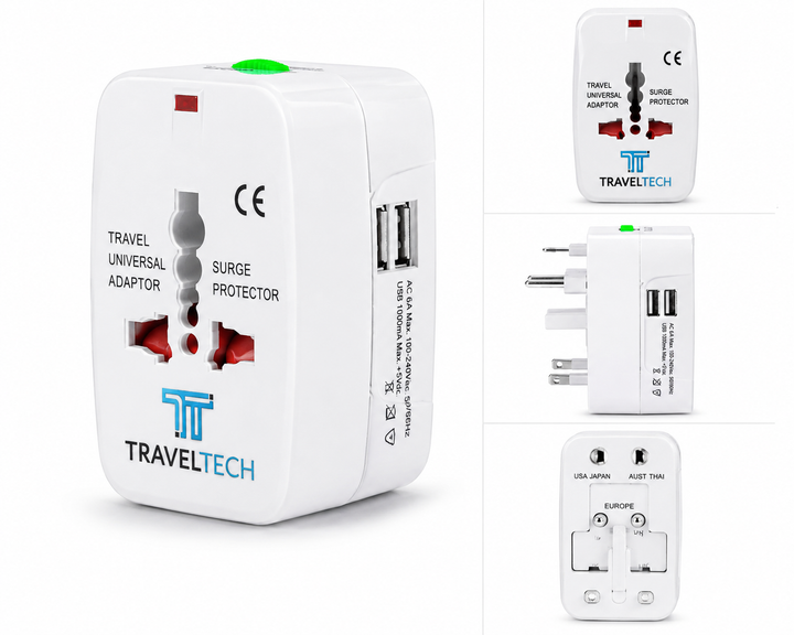 TravelTech Universal Travel Adapter White - multiple views