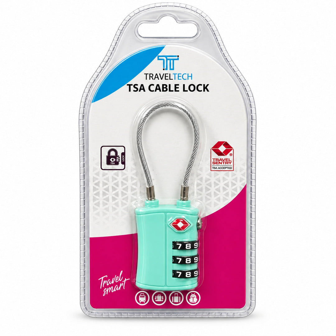 Teal cable lock product packaging